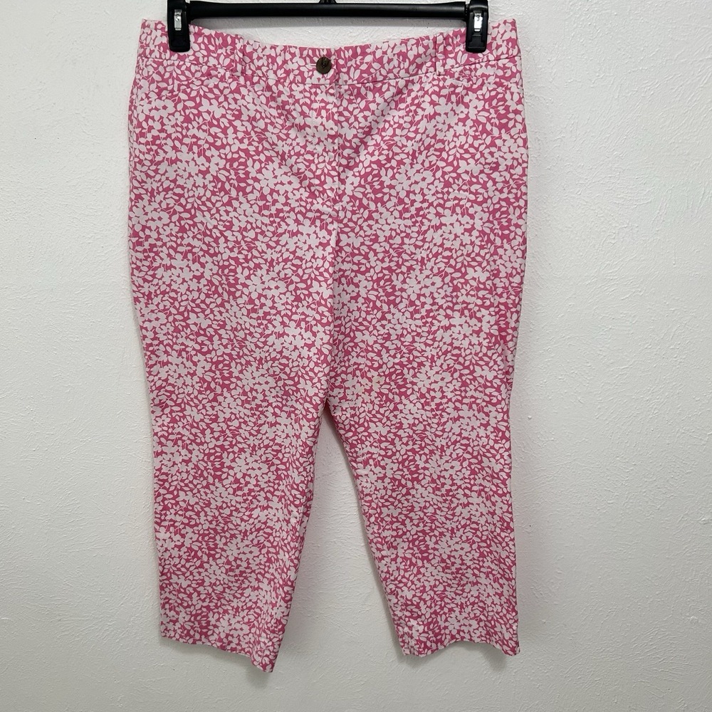 Talbots Pants The Perfect Crop Curvy Chino Pink Floral Cotton Blend Sz 18 Spring